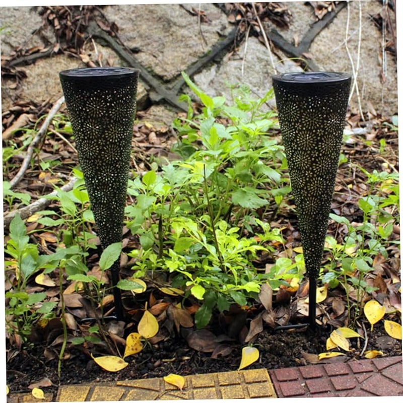 Solar Outdoor Lawn Light Garden Decor Led Cone Shape Pathway Lighting Warm White - Image 2